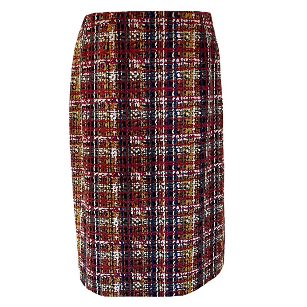 Plaid Knit Fully Lined Suit Skirt With Zipper Closure Evan-Picone Size 8 EUC